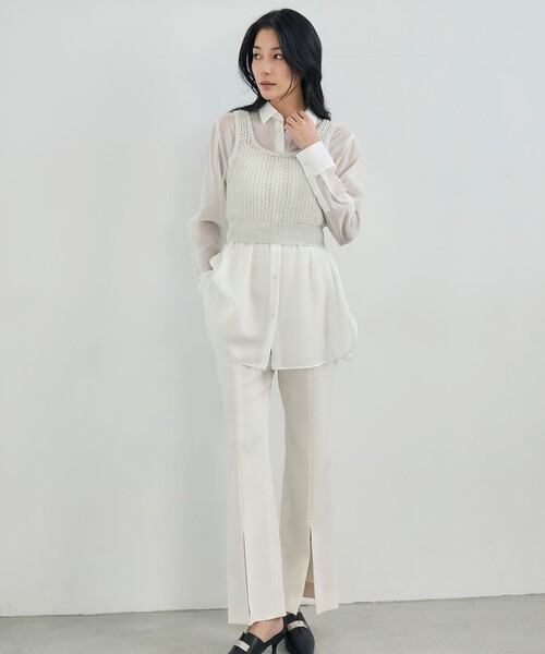 ICB(アイシービー)の「PlaXシアーオーガンジー シャツ(シャツ/ブラウス・レディース・アイボリー系/ブラック系・46/42/44)」の4枚目の写真