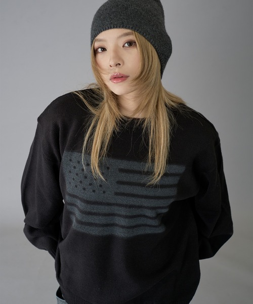 kutir（クティール）の「FLAG SPRAY DESIGN KNIT/フラッグスプレーデザインニット（ニット/セーター・メンズ・ブラック/ライトグレー/ネイビー・MEDIUM/LARGE）」の13枚目の写真