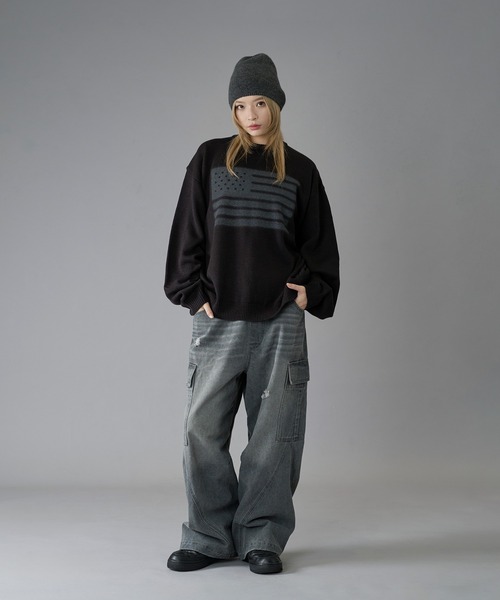 kutir（クティール）の「FLAG SPRAY DESIGN KNIT/フラッグスプレーデザインニット（ニット/セーター・メンズ・ブラック/ライトグレー/ネイビー・MEDIUM/LARGE）」の18枚目の写真