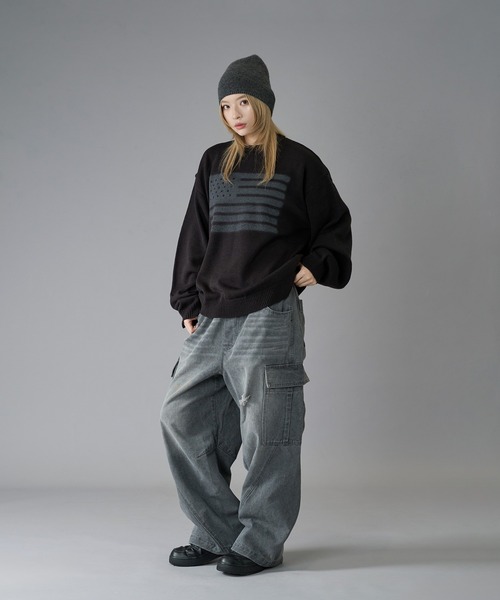 kutir（クティール）の「FLAG SPRAY DESIGN KNIT/フラッグスプレーデザインニット（ニット/セーター・メンズ・ブラック/ライトグレー/ネイビー・MEDIUM/LARGE）」の19枚目の写真