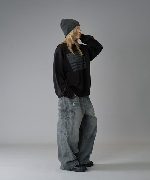 kutir（クティール）の「FLAG SPRAY DESIGN KNIT/フラッグスプレーデザインニット（ニット/セーター・メンズ・ブラック/ライトグレー/ネイビー・MEDIUM/LARGE）」の22枚目の写真