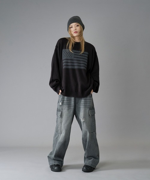 kutir（クティール）の「FLAG SPRAY DESIGN KNIT/フラッグスプレーデザインニット（ニット/セーター・メンズ・ブラック/ライトグレー/ネイビー・MEDIUM/LARGE）」の20枚目の写真