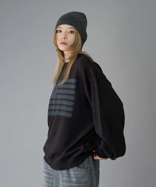 kutir（クティール）の「FLAG SPRAY DESIGN KNIT/フラッグスプレーデザインニット（ニット/セーター・メンズ・ブラック/ライトグレー/ネイビー・MEDIUM/LARGE）」の17枚目の写真
