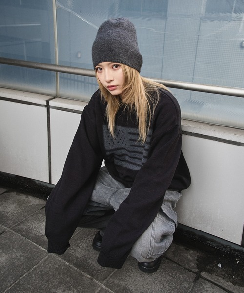 kutir（クティール）の「FLAG SPRAY DESIGN KNIT/フラッグスプレーデザインニット（ニット/セーター・メンズ・ブラック/ライトグレー/ネイビー・MEDIUM/LARGE）」の7枚目の写真