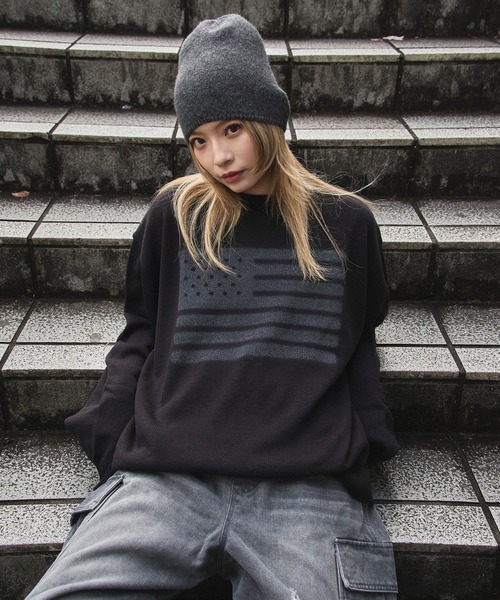 kutir（クティール）の「FLAG SPRAY DESIGN KNIT/フラッグスプレーデザインニット（ニット/セーター・メンズ・ブラック/ライトグレー/ネイビー・MEDIUM/LARGE）」の10枚目の写真
