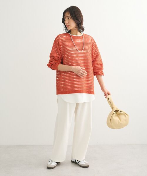 Green Parks(グリーンパークス)の「メッシュニットチュニック(チュニック・レディース・アイボリー/グリーン/オレンジ/サックスブルー・FREE)」の5枚目の写真