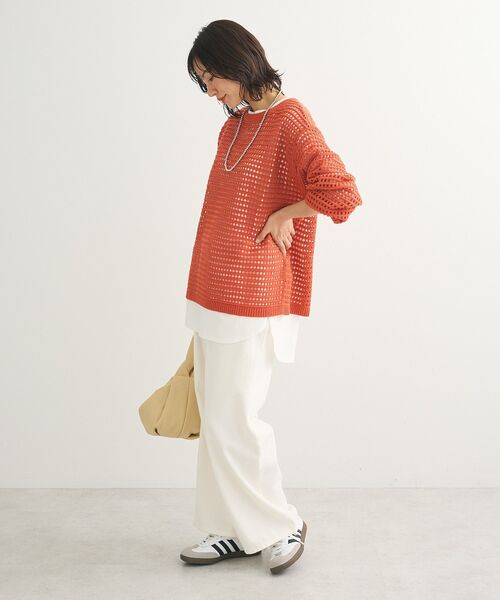 Green Parks(グリーンパークス)の「メッシュニットチュニック(チュニック・レディース・アイボリー/グリーン/オレンジ/サックスブルー・FREE)」の6枚目の写真