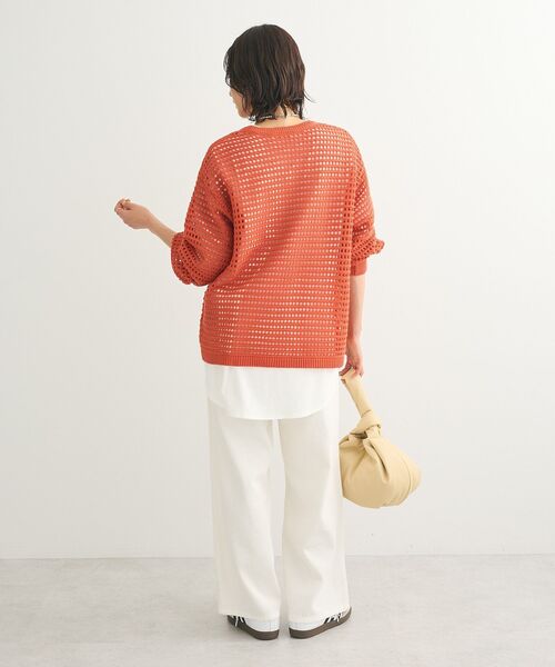 Green Parks(グリーンパークス)の「メッシュニットチュニック(チュニック・レディース・アイボリー/グリーン/オレンジ/サックスブルー・FREE)」の7枚目の写真