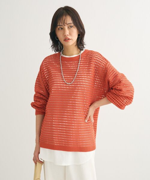 Green Parks(グリーンパークス)の「メッシュニットチュニック(チュニック・レディース・アイボリー/グリーン/オレンジ/サックスブルー・FREE)」の8枚目の写真