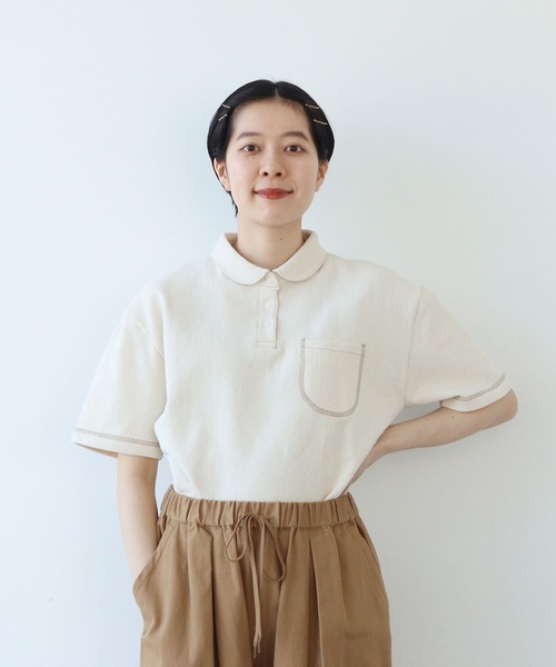 PAR ICI（パーリッシィ）の「アメリカンドライカノコ 配色ステッチポロシャツ（ポロシャツ・レディース・ブラック/アイボリー・FREE）」の2枚目の写真