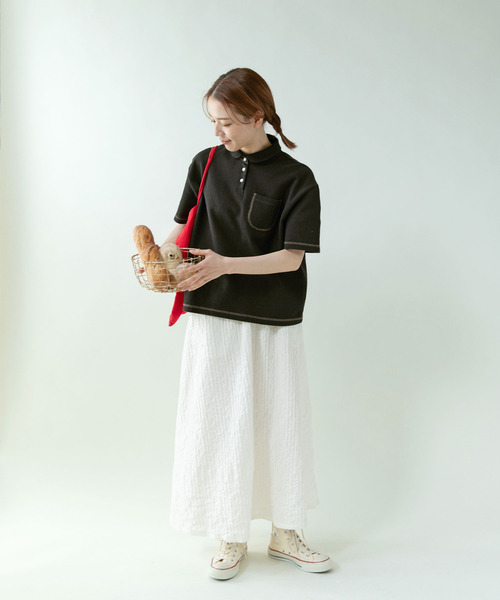 PAR ICI（パーリッシィ）の「アメリカンドライカノコ 配色ステッチポロシャツ（ポロシャツ・レディース・ブラック/アイボリー・FREE）」の10枚目の写真