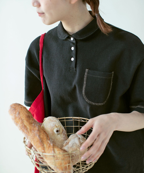 PAR ICI（パーリッシィ）の「アメリカンドライカノコ 配色ステッチポロシャツ（ポロシャツ・レディース・ブラック/アイボリー・FREE）」の7枚目の写真