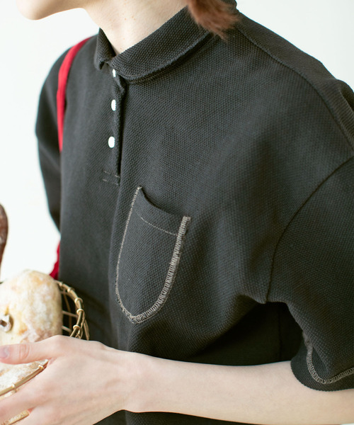 PAR ICI（パーリッシィ）の「アメリカンドライカノコ 配色ステッチポロシャツ（ポロシャツ・レディース・ブラック/アイボリー・FREE）」の8枚目の写真