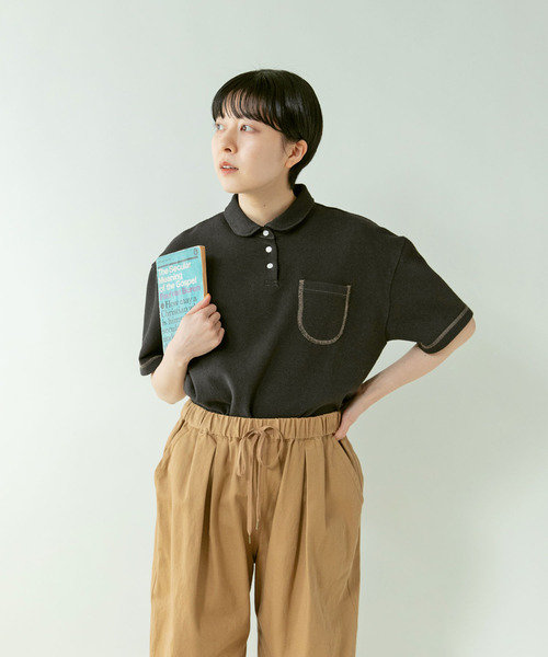 PAR ICI（パーリッシィ）の「アメリカンドライカノコ 配色ステッチポロシャツ（ポロシャツ・レディース・ブラック/アイボリー・FREE）」の14枚目の写真