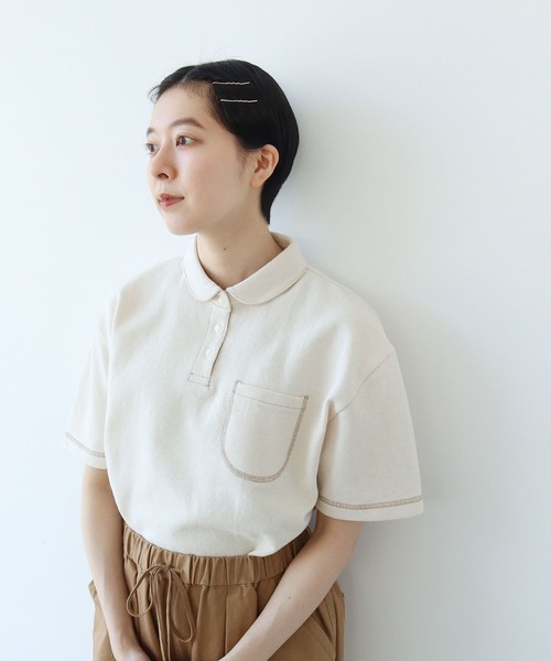 PAR ICI（パーリッシィ）の「アメリカンドライカノコ 配色ステッチポロシャツ（ポロシャツ・レディース・ブラック/アイボリー・FREE）」の19枚目の写真