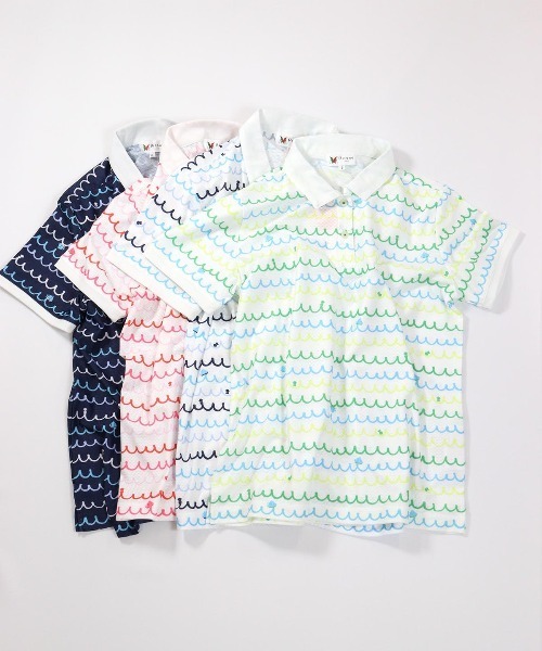 Picone CLUB(ピッコーネクラブ)の「メッシュ波柄UVポロシャツ(ポロシャツ・レディース・ネイビー/ホワイト×ブルー/ホワイト×グリーン/ホワイト×レッド・L/M/S)」の14枚目の写真