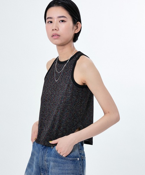 M TO R(ムウトアール)の「LAME RIB TANK TOP(タンクトップ・レディース・ラベンダー/ブラック/ホワイト・40/38/42)」の1枚目の写真