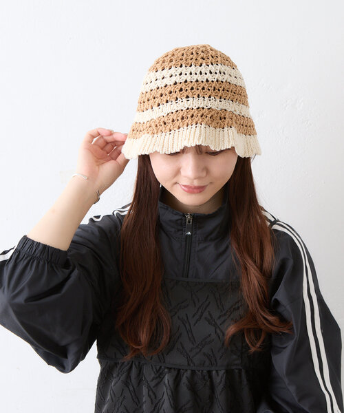 BIRTHDAY BAR（バースデイバー）の「ペーパー編みバケットハット（ハット・レディース・アイボリー/ブラック・0）」の3枚目の写真