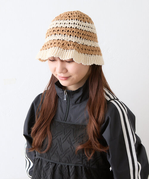 BIRTHDAY BAR（バースデイバー）の「ペーパー編みバケットハット（ハット・レディース・アイボリー/ブラック・0）」の4枚目の写真