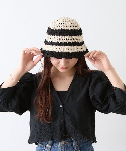 BIRTHDAY BAR（バースデイバー）の「ペーパー編みバケットハット（ハット・レディース・アイボリー/ブラック・0）」の15枚目の写真
