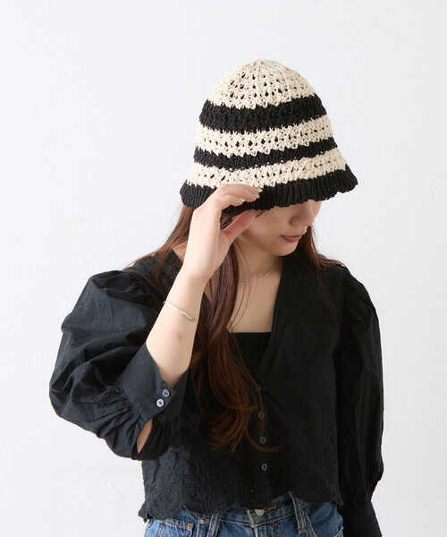 BIRTHDAY BAR（バースデイバー）の「ペーパー編みバケットハット（ハット・レディース・アイボリー/ブラック・0）」の21枚目の写真