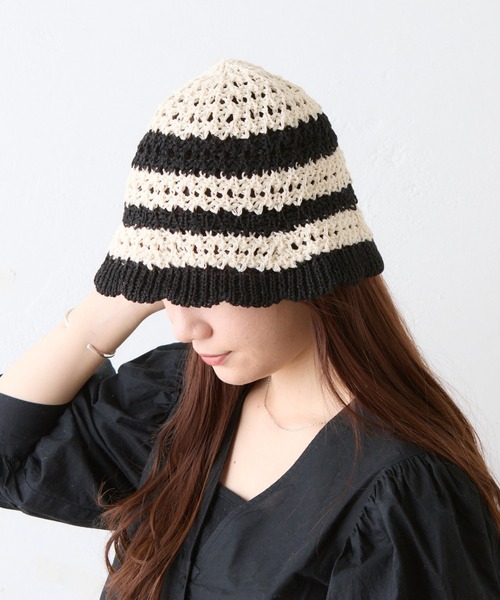 BIRTHDAY BAR（バースデイバー）の「ペーパー編みバケットハット（ハット・レディース・アイボリー/ブラック・0）」の2枚目の写真