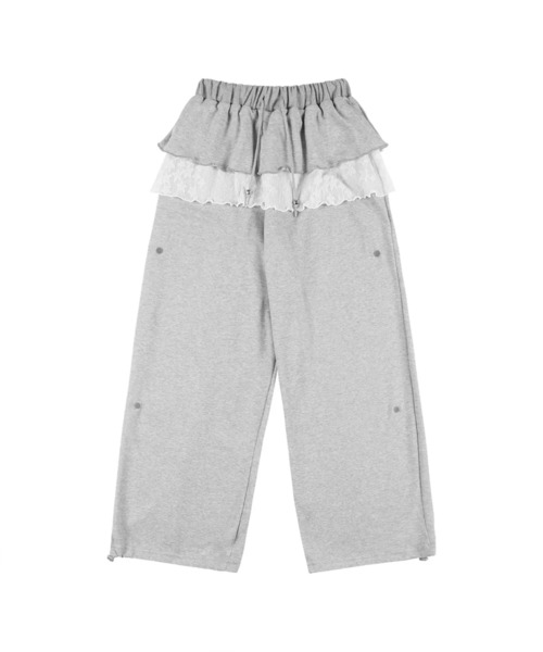 【FANCY CLUB】frill lace button sweatpants ★人気★追跡付 Frill Lace Button Sweatpants (Black) F25QD899 - FANCY CLUB