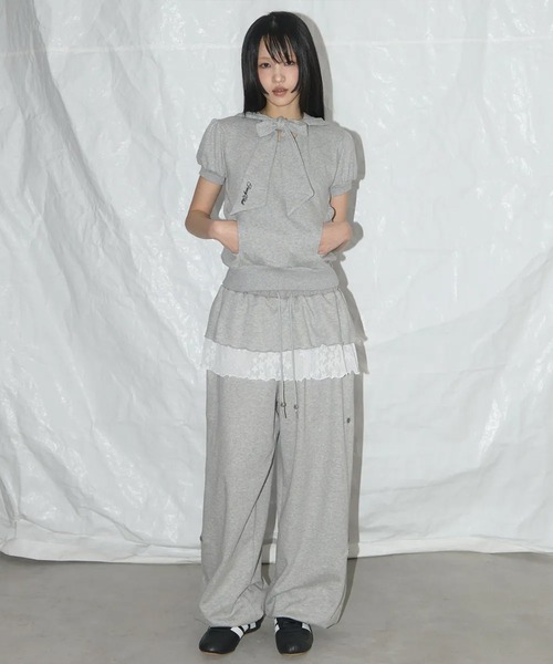 【FANCY CLUB】frill lace button sweatpants ★人気★追跡付 A'GEM/9 × .kom 『 FANCY CLUB/ファンシークラブ』 FRILL LACE