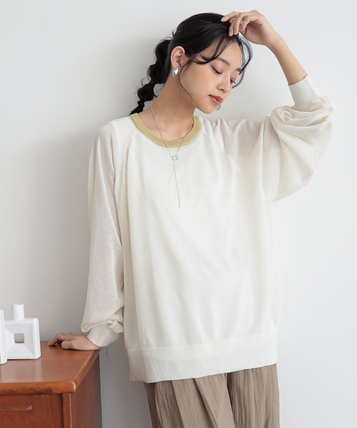 n'OrLABEL(ノアールレーベル)の「【接触冷感】ラグランシアー配色ニット(ニット/セーター・レディース・グレー/ベージュ/アイボリー/ブラック・FREE)」の2枚目の写真