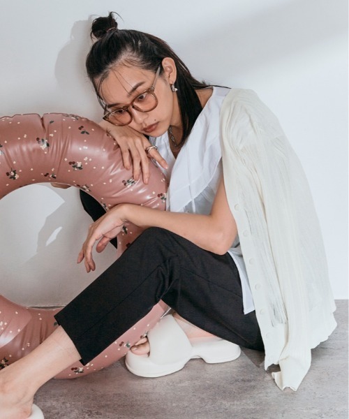 W:Huku（フーク）の「接触冷感 シアー リブニット カーディガン（カーディガン/ボレロ・レディース・チャコール/オフホワイト/ブラック・FREE）」の2枚目の写真