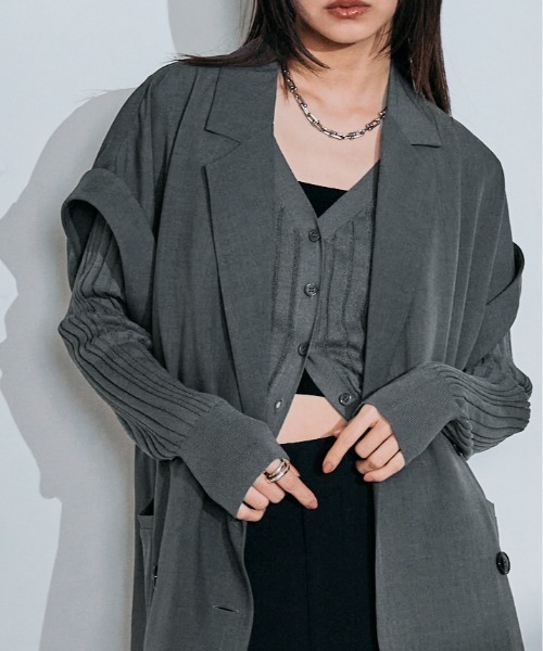 W:Huku（フーク）の「接触冷感 シアー リブニット カーディガン（カーディガン/ボレロ・レディース・チャコール/オフホワイト/ブラック・FREE）」の4枚目の写真