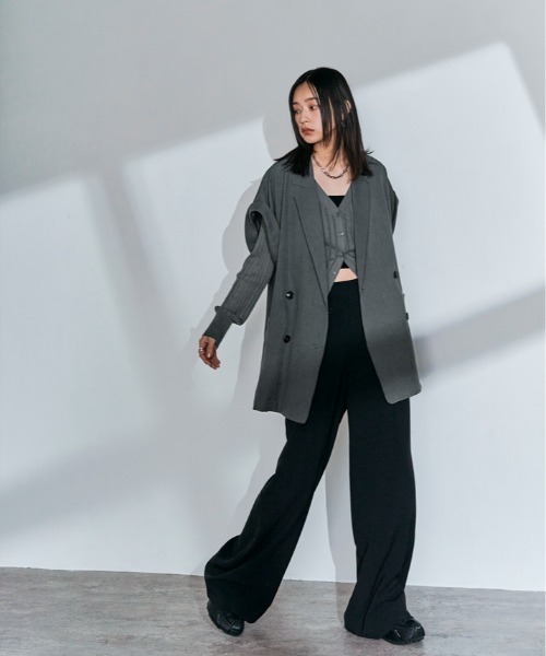 W:Huku（フーク）の「接触冷感 シアー リブニット カーディガン（カーディガン/ボレロ・レディース・チャコール/オフホワイト/ブラック・FREE）」の6枚目の写真