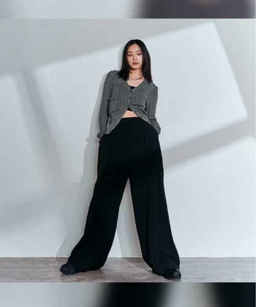 W:Huku（フーク）の「接触冷感 シアー リブニット カーディガン（カーディガン/ボレロ・レディース・チャコール/オフホワイト/ブラック・FREE）」の13枚目の写真