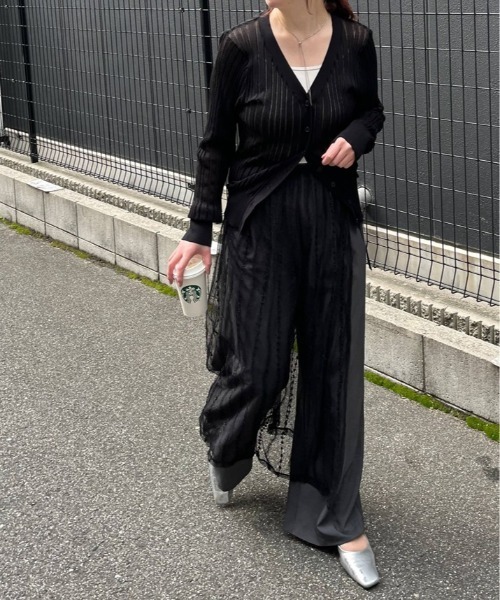 W:Huku（フーク）の「接触冷感 シアー リブニット カーディガン（カーディガン/ボレロ・レディース・チャコール/オフホワイト/ブラック・FREE）」の14枚目の写真