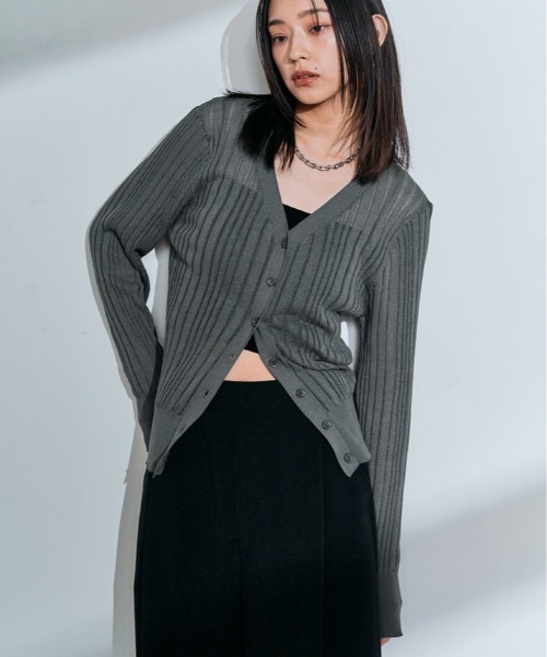 W:Huku（フーク）の「接触冷感 シアー リブニット カーディガン（カーディガン/ボレロ・レディース・チャコール/オフホワイト/ブラック・FREE）」の16枚目の写真