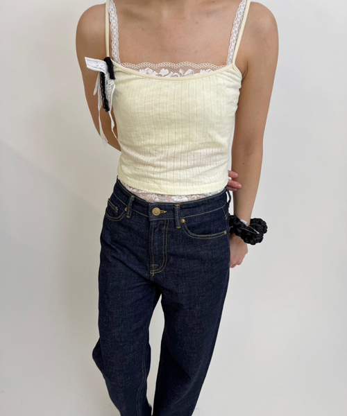 美品 Yuhan Wang ユハンワン ブルー リボン トップ　キャミ セール】【YUHAN WANG/ユハン ワン】lace lined camisole