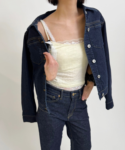 美品 Yuhan Wang ユハンワン ブルー リボン トップ　キャミ セール】【YUHAN WANG/ユハン ワン】lace lined camisole