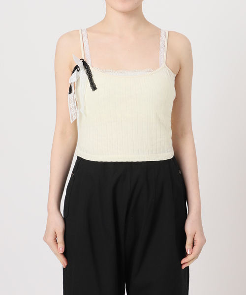 美品 Yuhan Wang ユハンワン ブルー リボン トップ　キャミ セール】【YUHAN WANG/ユハン ワン】lace lined camisole