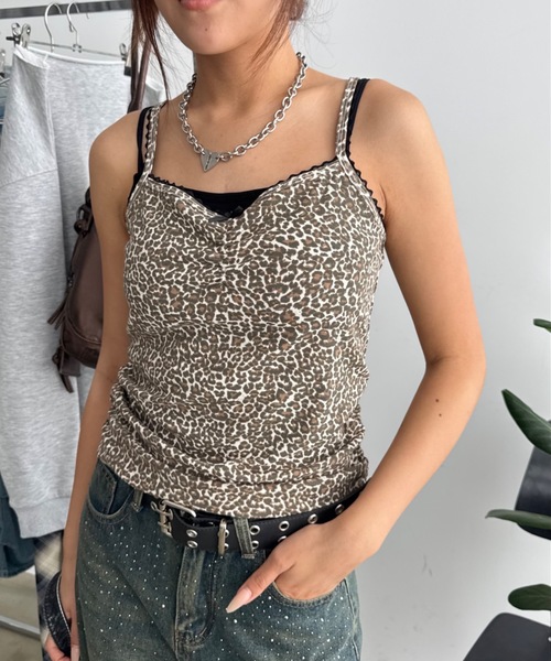 SHAGGIE（シャギー）の「レース付きレオパードキャミソールトップス（キャミソール・レディース・ブラウン/ブラック・FREE）」の3枚目の写真