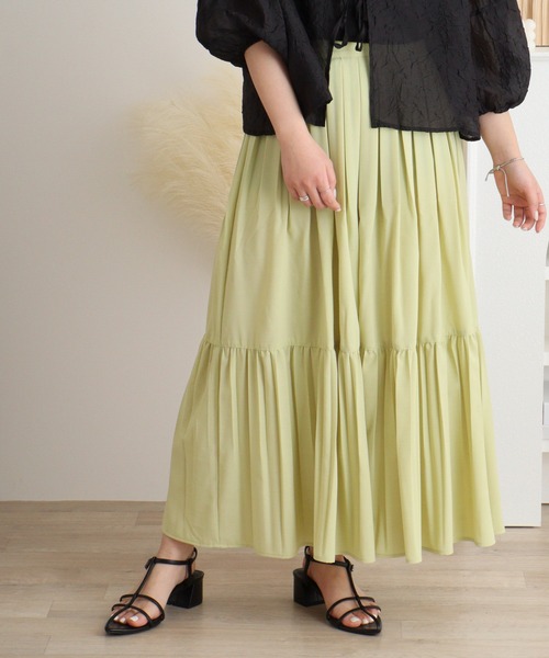 Anna Nicola(アンナニコラ)の「Anna Nicola プリーツ切り替え タックフレアロングスカート(スカート・レディース・キャメル/ブラック/ライム・38)」の12枚目の写真