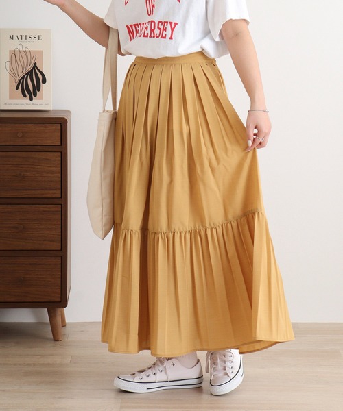 Anna Nicola(アンナニコラ)の「Anna Nicola プリーツ切り替え タックフレアロングスカート(スカート・レディース・キャメル/ブラック/ライム・38)」の17枚目の写真