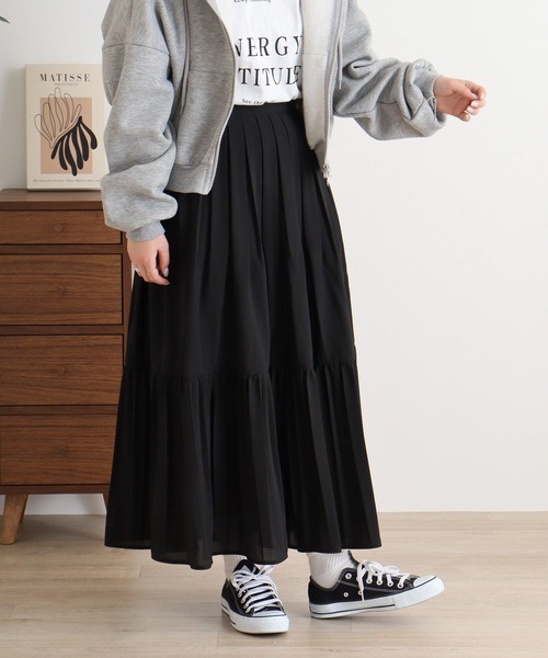 Anna Nicola(アンナニコラ)の「Anna Nicola プリーツ切り替え タックフレアロングスカート(スカート・レディース・キャメル/ブラック/ライム・38)」の19枚目の写真