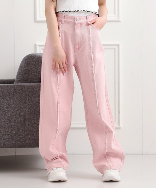 PINK-latte（ピンクラテ）の「センターフリンジデニムパンツ（その他パンツ・キッズ・ベビーピンク/ブルー系その他5/ブラック系3・13/14/15 /16）」の3枚目の写真