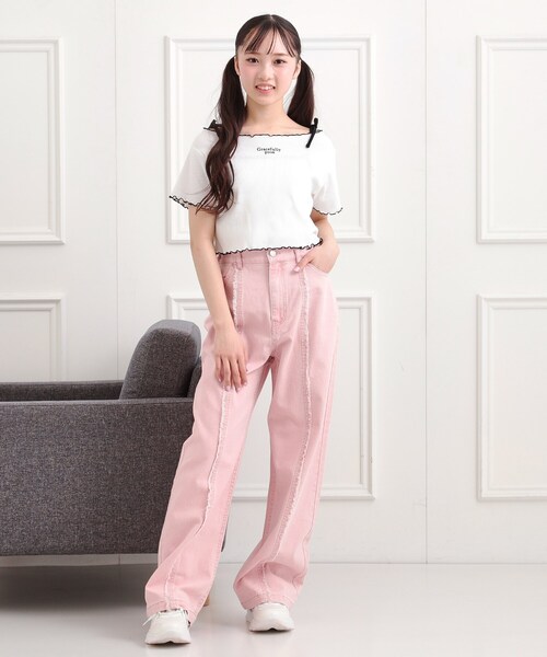 PINK-latte（ピンクラテ）の「センターフリンジデニムパンツ（その他パンツ・キッズ・ベビーピンク/ブルー系その他5/ブラック系3・13/14/15 /16）」の16枚目の写真