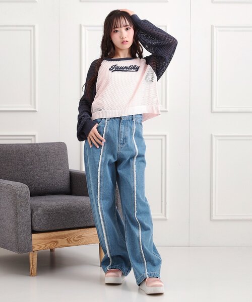 PINK-latte（ピンクラテ）の「センターフリンジデニムパンツ（その他パンツ・キッズ・ベビーピンク/ブルー系その他5/ブラック系3・13/14/15 /16）」の6枚目の写真
