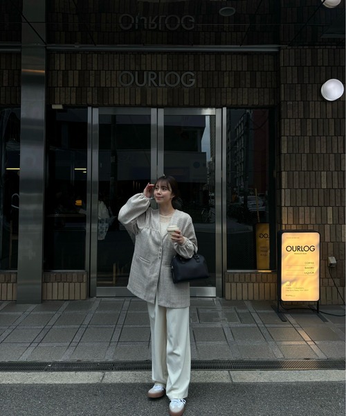 lawgy(ラウジー)の「tweed like nocollar jacket / ツイードライクノーカラージャケット(ノーカラージャケット・レディース・ホワイト/ベージュ・FREE)」の6枚目の写真