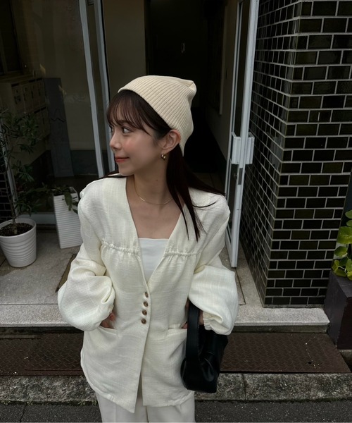 lawgy ウエストギャザーツイードジャケット セール】tweed like nocollar jacket / ツイードライクノー