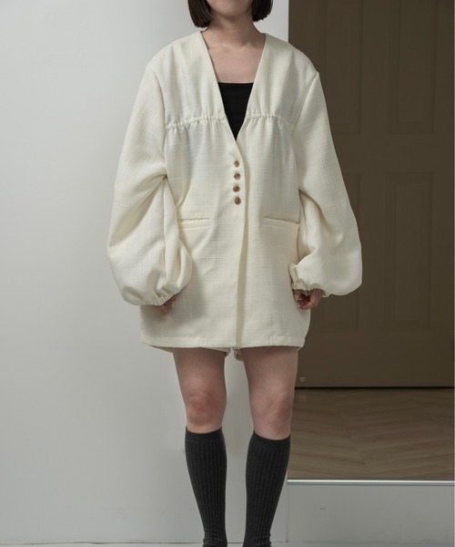ジャケット・アウター laubeblanc mix tweed No collar jacket Mix tweed No collar jacket – L'AUBE BLANC