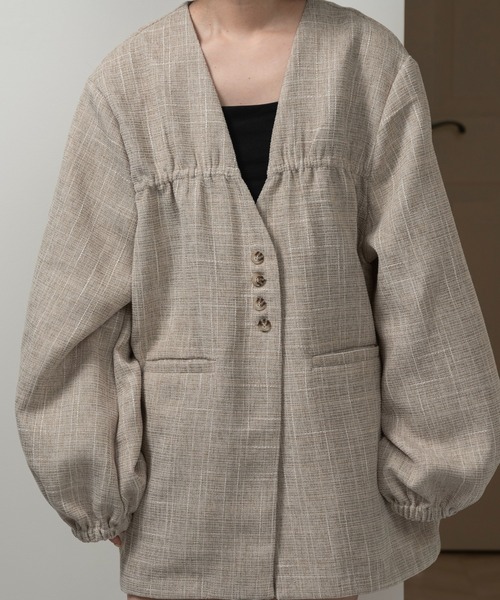 lawgy(ラウジー)の「tweed like nocollar jacket / ツイードライクノーカラージャケット(ノーカラージャケット・レディース・ホワイト/ベージュ・FREE)」の20枚目の写真