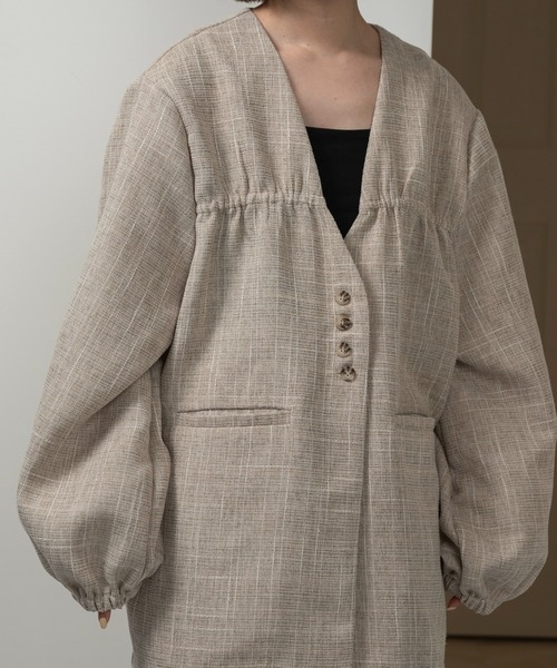 lawgy(ラウジー)の「tweed like nocollar jacket / ツイードライクノーカラージャケット(ノーカラージャケット・レディース・ホワイト/ベージュ・FREE)」の19枚目の写真